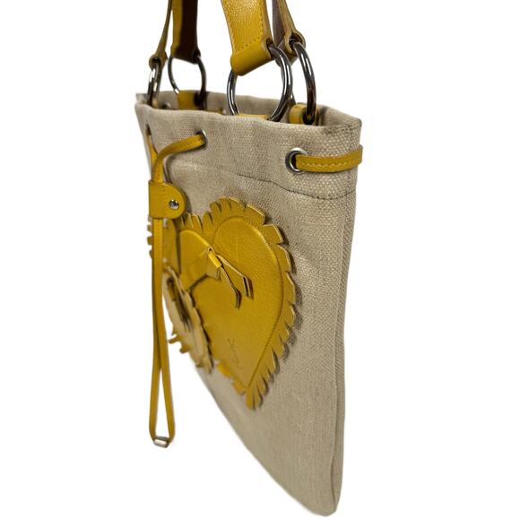 YSL / Yves Saint Laurent Yellow Heart Embellished Mini / Small Shoulder Tote Bag - Picture 5 of 12